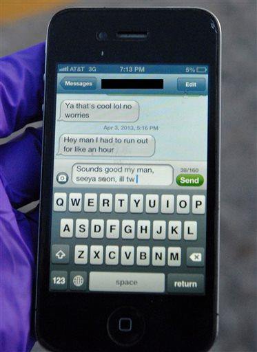 This April 3, 2013 photo provided by the Greeley Police shows the text message University of Northern Colorado student Alexander Heit was typing to an unidentified person when police say he lost control of his car and ran off the road.  He was taken to North Colorado Medical Center where he later died. Now his parents are hoping to convince others not to text and drive. The name of the message's recipient was redacted by the Greeley Police to protect the recipient's identity. (AP Photo/Greeley Police)
